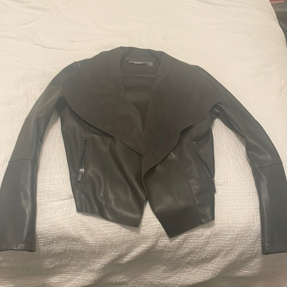 Olive green faux leather and suede jacket , vegan bagatelle size S